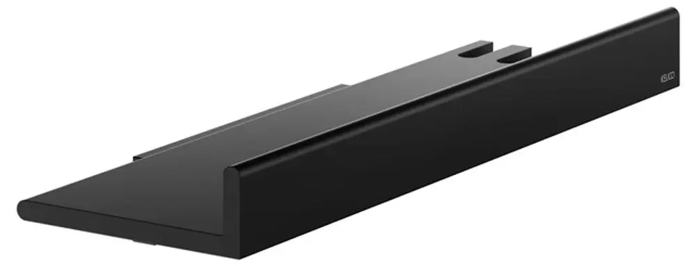 Schwarze Duschablage von Keuco mit integriertem Glasabzieher, schlichte und funktionale Form für die Wandmontage im Badezimmer.